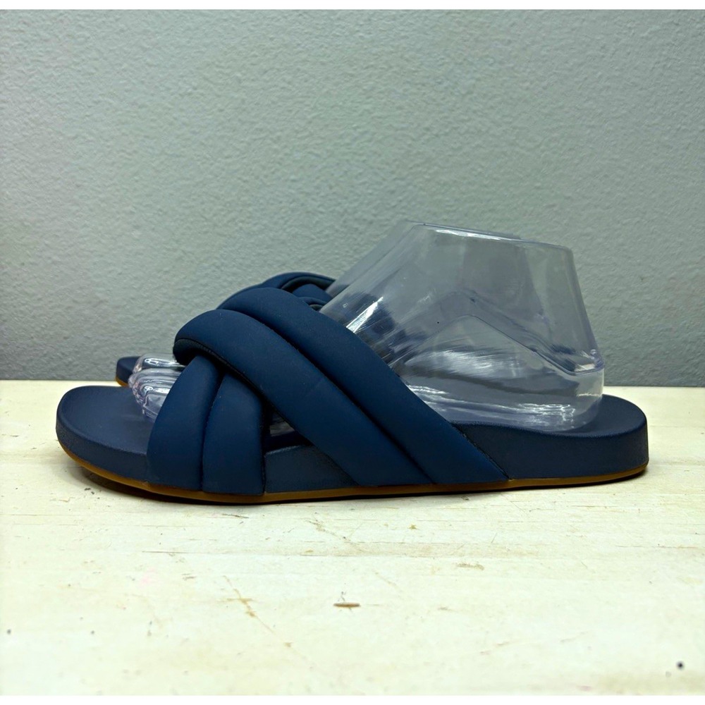 OluKai Blue Leather Hila Slide Sandals Size 9